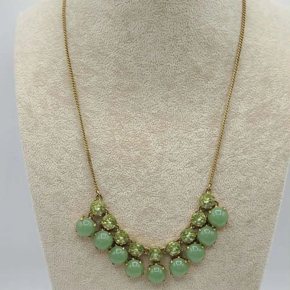 J Crew Green Resin Spring Green Crystal Gold tone Ncklace